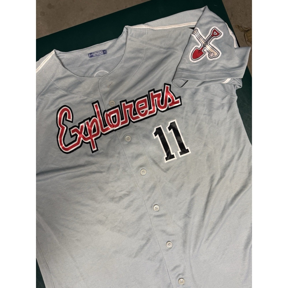 West County Explorers Baseball Jersey L Gray Garb Athletics LCBL Team Issued STL